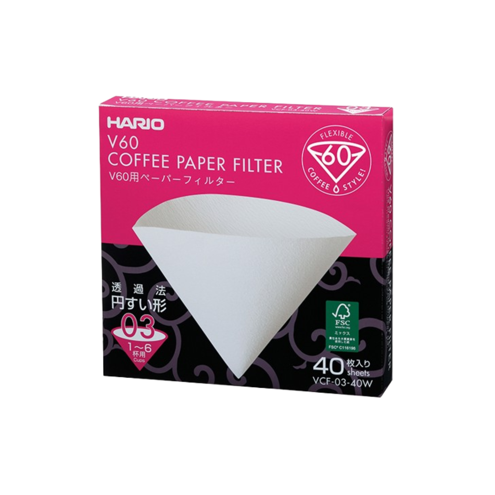 V60 Paper Filter 03, White, Box (40 sheets)